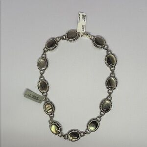 Silver Marcasite gray shell Oval Necklace